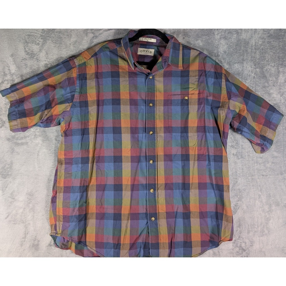 Orvis Men's XL Short Sleeve Plaid Button Down 100% Cotton Multi Color Shirt